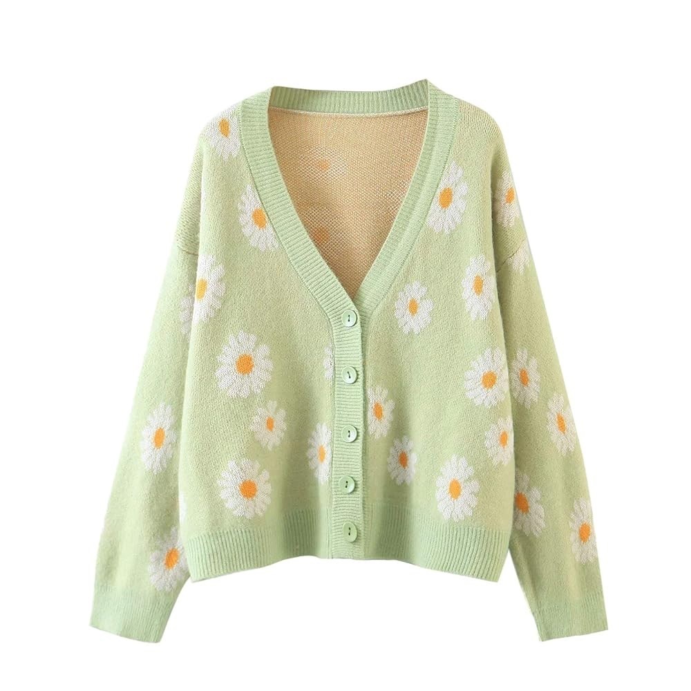 Everything is Coming Up Daisies Y2K Cardigan in Light Green